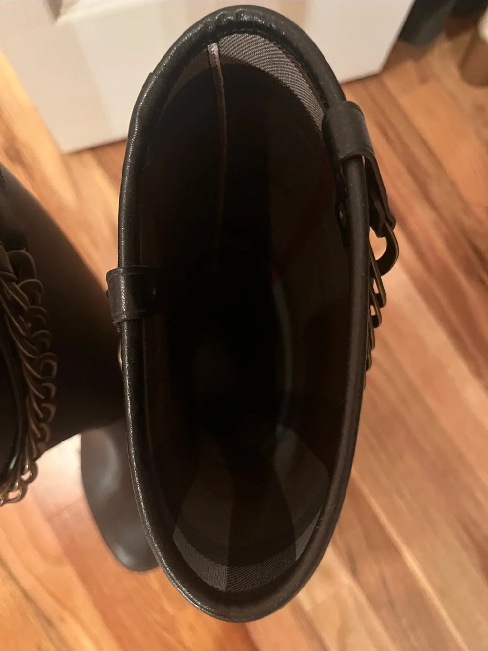 Burberry Black Over-the-Knee Rain Boots with Chain Accent